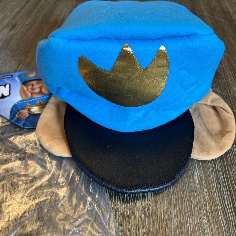 Dog Man Costume Hat w Ears Kids Blue Gold Crown Disguise Accessory New Open Box